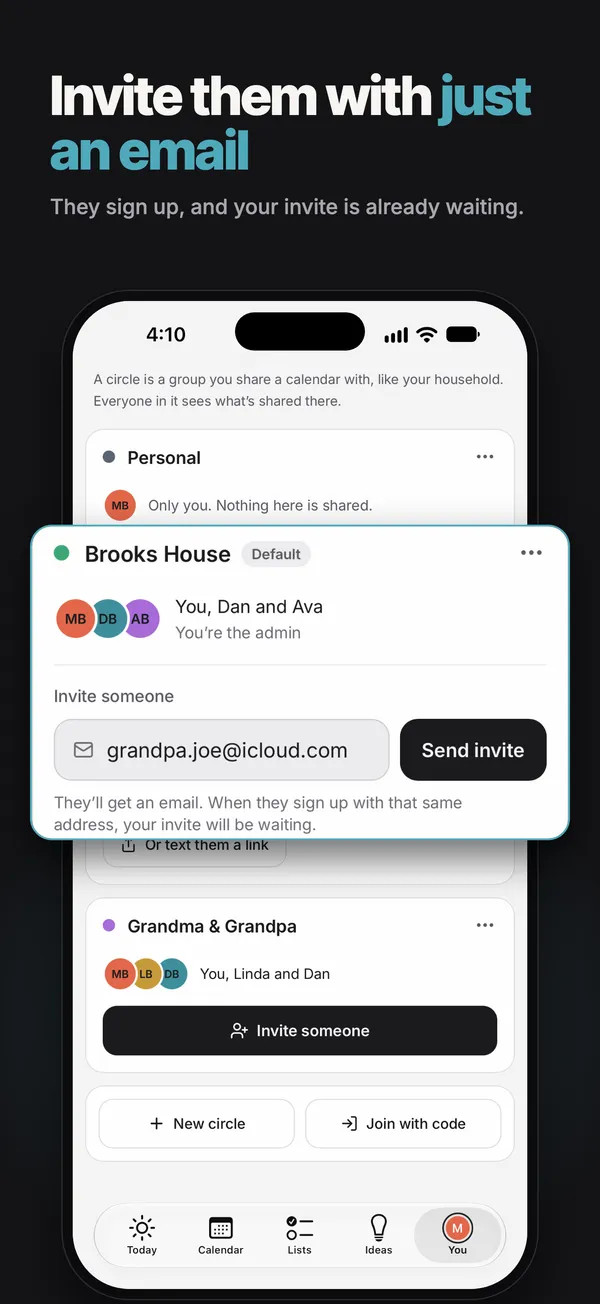 Inviting a grandparent to a Houseful circle by typing their email address